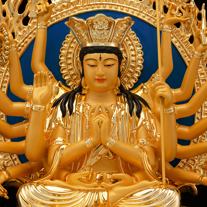 台湾鎏金十八臂准菩萨铜像供奉纯铜准提佛母摆件