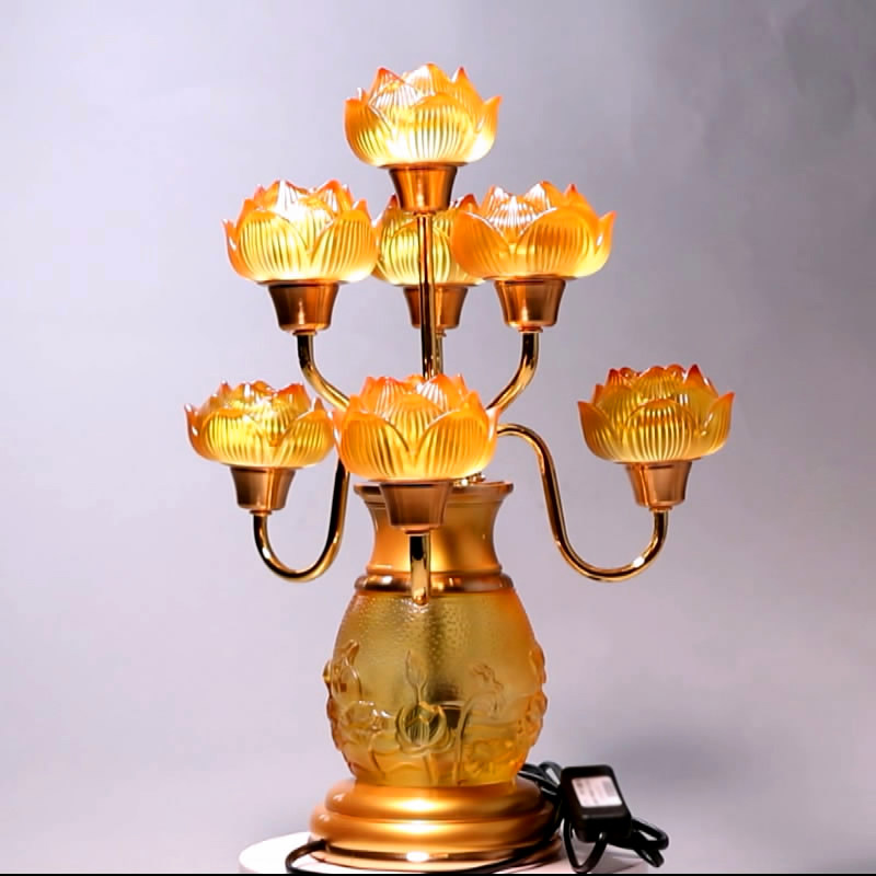 圆通佛具 琉璃七品莲花灯供奉观音佛灯led供灯佛堂花瓶荷花灯家用