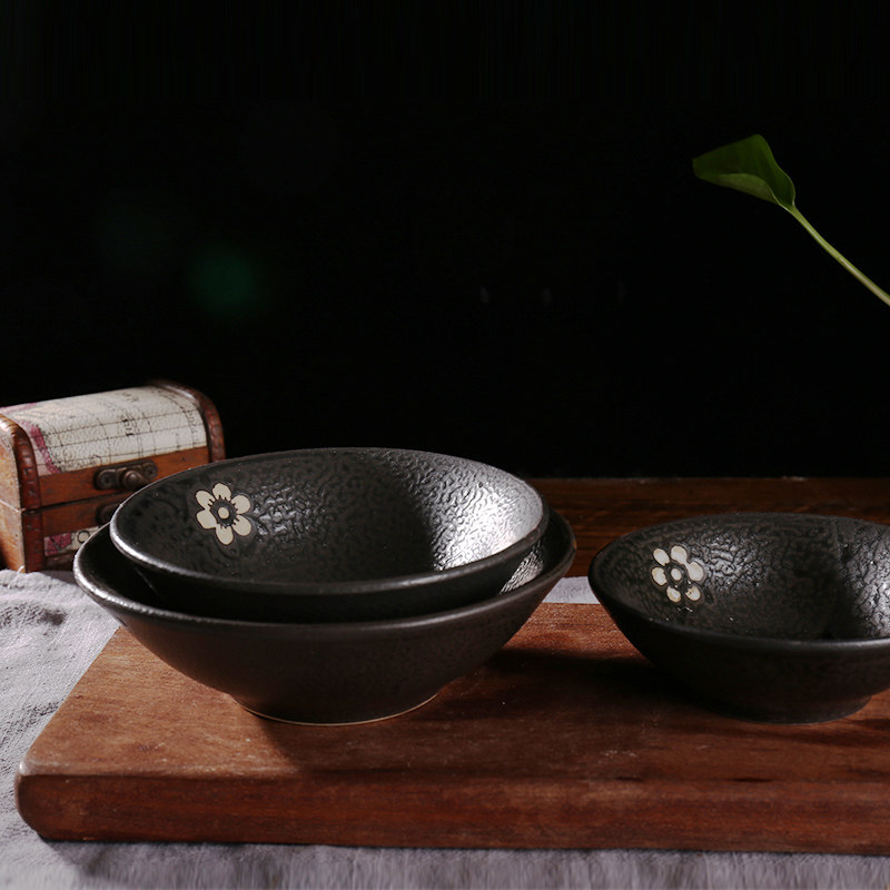 仿古粗陶黑色酒碗家用老式土陶道具碗