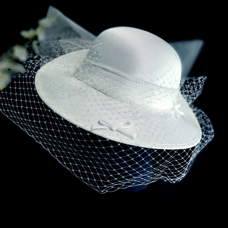 新款法式唯美旅拍新娘头饰面纱礼帽摄影造型帽子