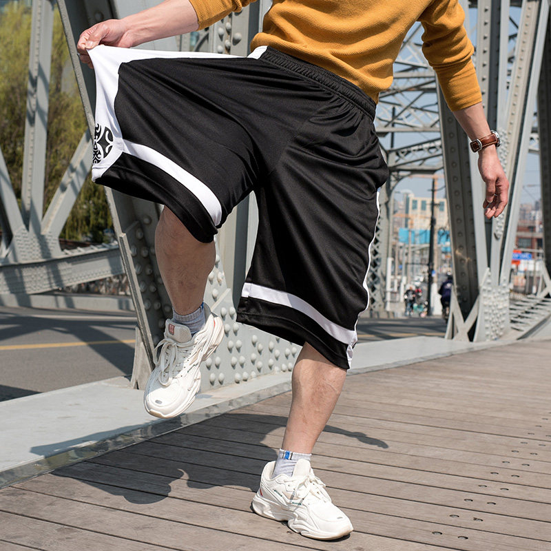 潮男胖子大号篮球嘻哈大码男短裤过膝五分阔腿休闲裤