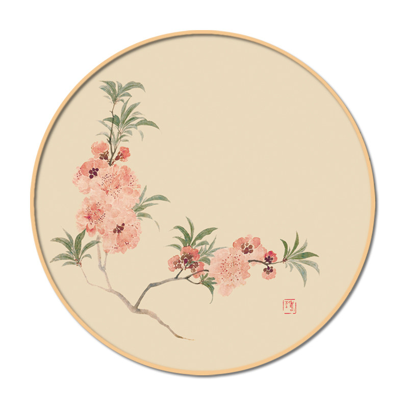 实木圆形花卉装饰画古典客厅卧室玄关过道壁画现代装饰画