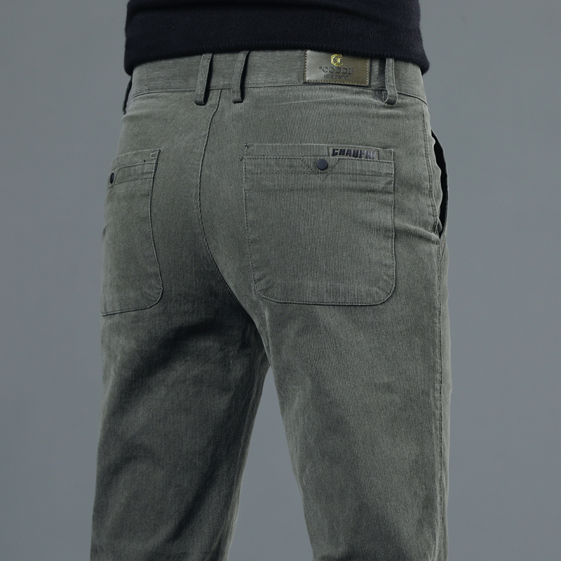 夏季薄款暗条纹休闲裤男修身直筒弹力轻商务军绿色夏裤舒适透气潮