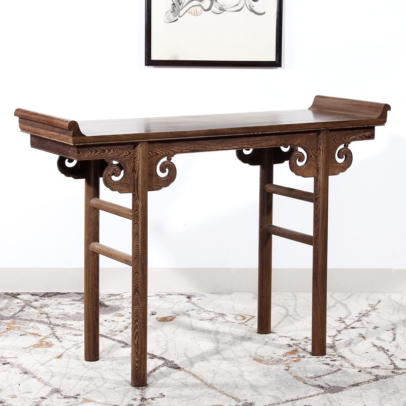 红木家具明式中堂条案鸡翅木翘头案花架组合中式实木条案