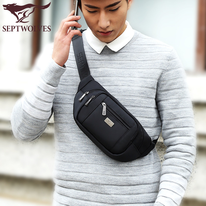 七匹狼腰包 男多功能户外运动跑步手机包大容量斜挎收银帆布腰包