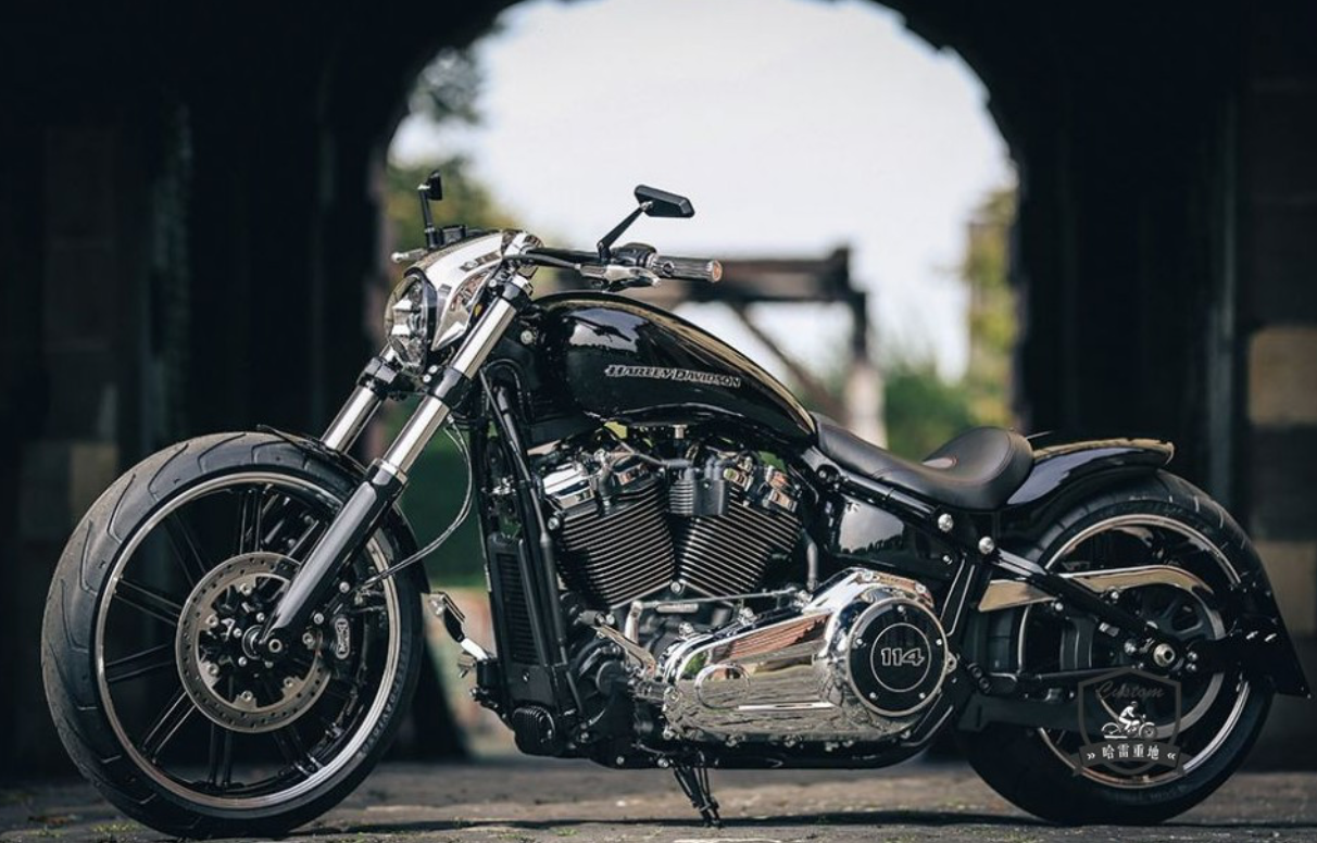 哈雷改装突破者德国thunderbike镀铬黑色前大灯扰流摩托车前挡风