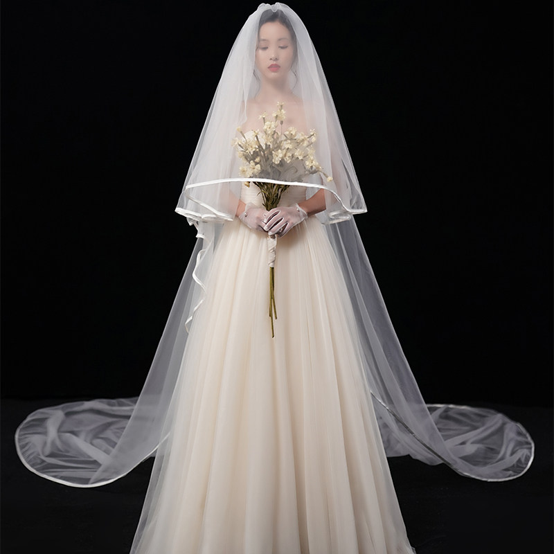 纱头新娘结婚准婚纱超仙森森系拍照道具明星头纱