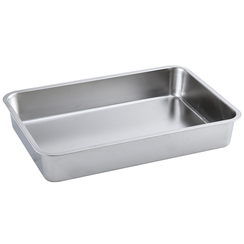 不锈钢长方形快餐菜盆油炸大号平底蒸饭盘带商用盆