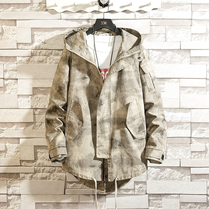 工装外套男春秋2021新款机能迷彩夹克韩版潮流宽松胖子大码上衣服