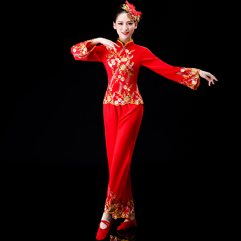 秧歌服女2022年新款套装民族腰鼓鼓舞扇子演出服民族服装