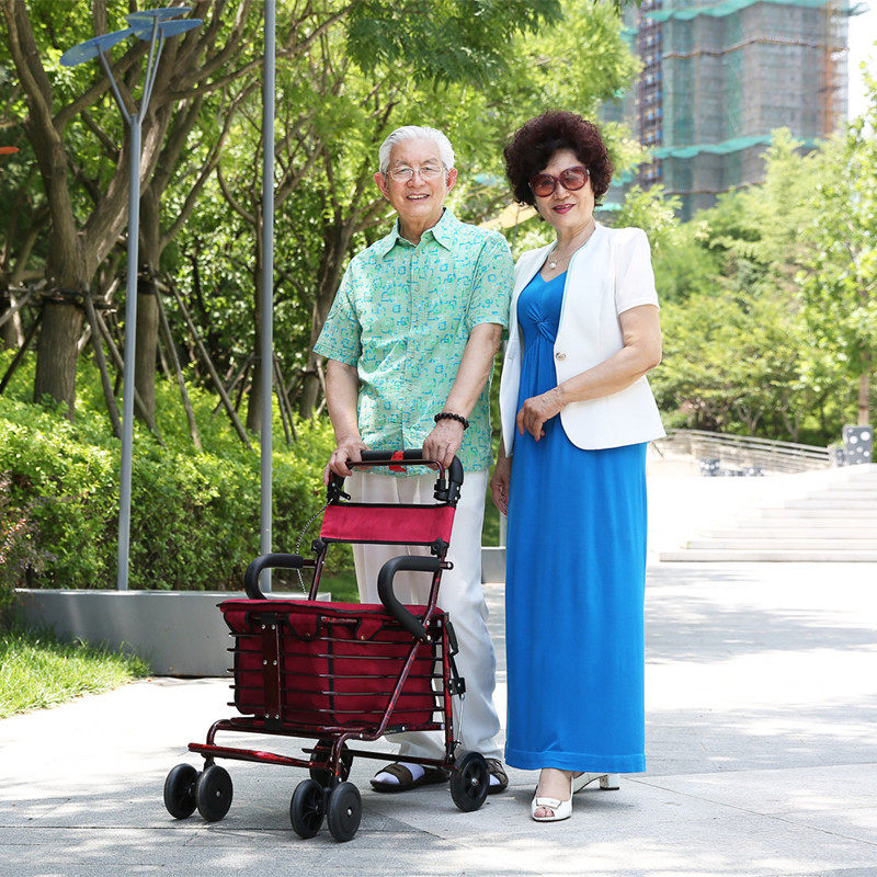 老年代步车购物车老人手推车折叠可推可坐助步带座椅四轮买菜拉车