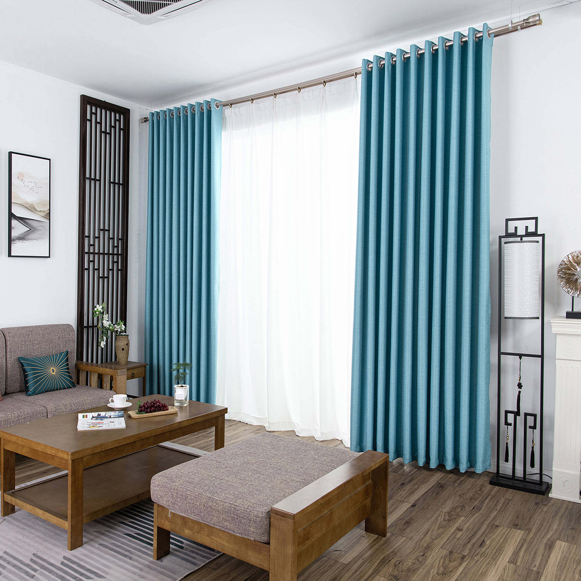 遮光窗帘新款现代简约北欧纯色米色浅灰国产拼接定制窗帘