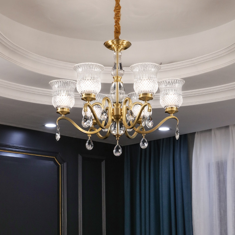 世冠 客厅吊灯全铜水晶灯欧式灯具餐厅卧室灯饰法式奢华大气铜灯