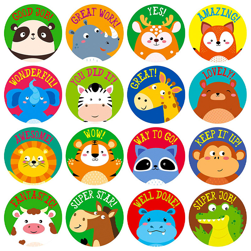 500张16种卡通儿童玩具动物贴纸英文奖励单词学生贴纸
