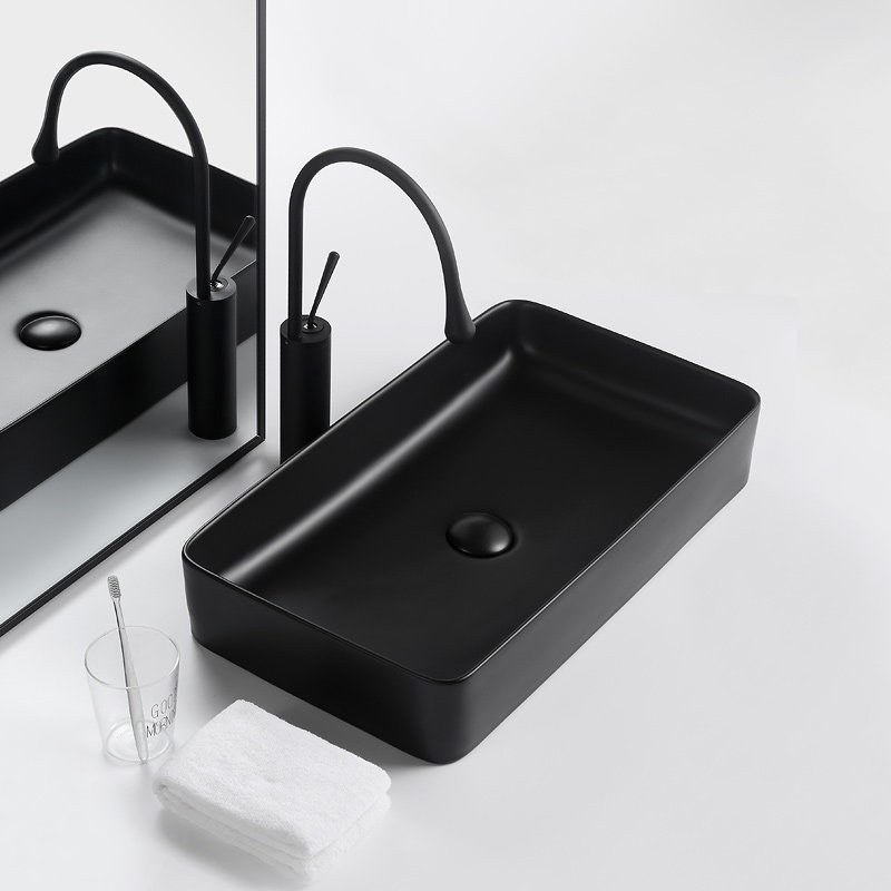 北欧黑色台上洗手盆长方形哑光磨砂陶瓷洗脸盆家用台上盆