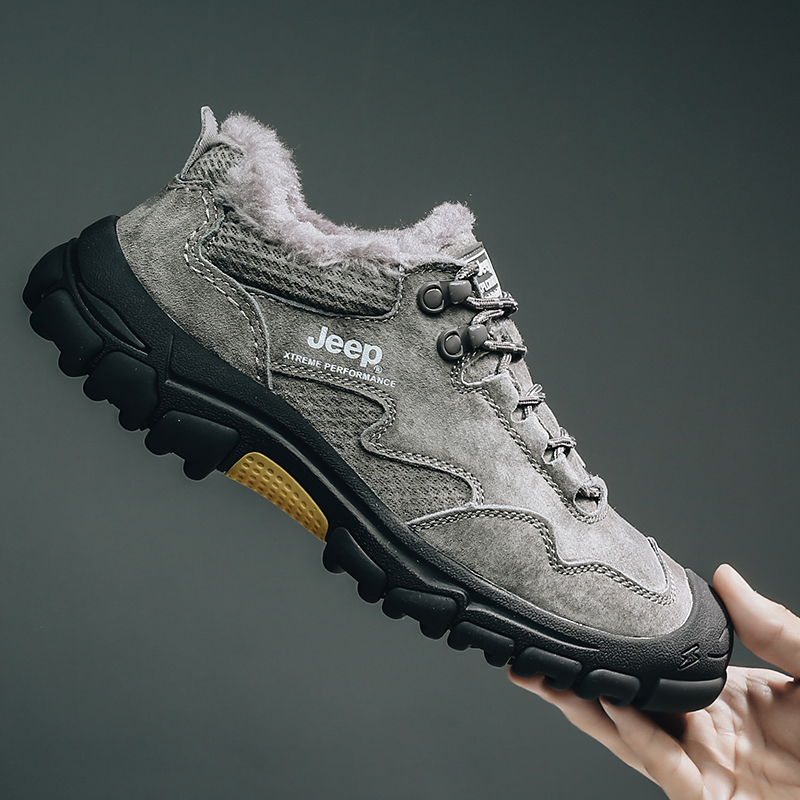 Jeep吉普户外登山鞋男秋冬加绒保暖运动鞋低帮软底防滑轻便徒步靴
