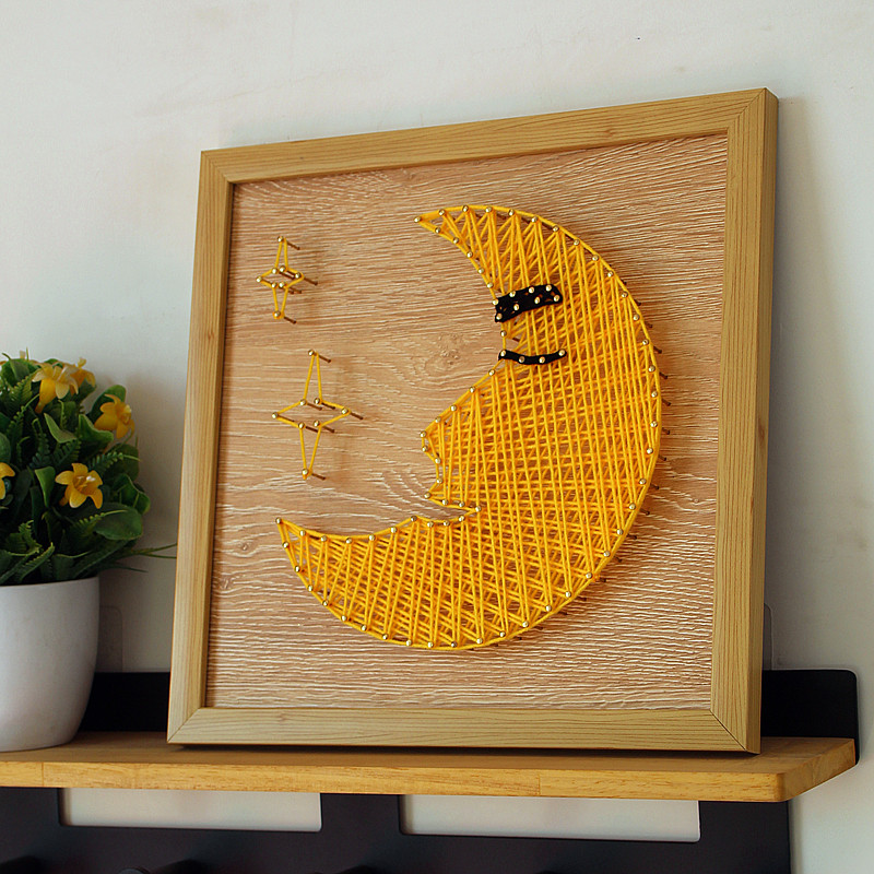 月亮钉子绕线画diy材料成品毛线缠绕手工装饰画diy