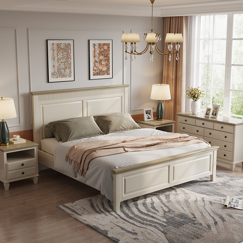 美式全实木床主卧储物白色18米双人人大现代简约实木床