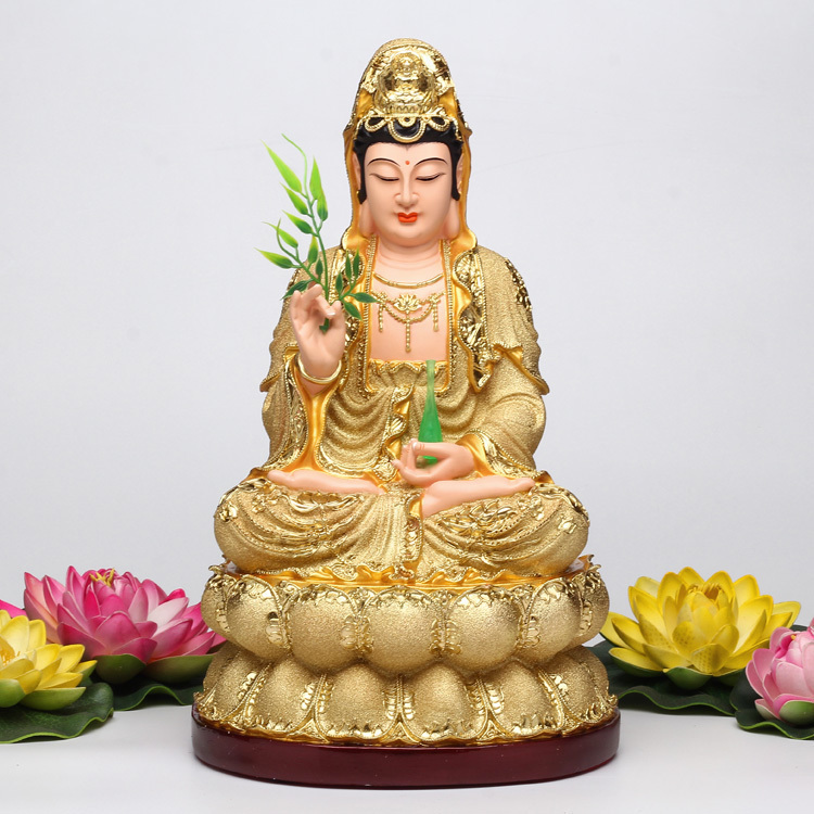 慧鑫白衣观世音菩萨彩绘树脂佛像南海滴水观音摆件