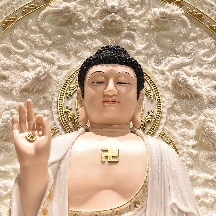 佛像高档汉白玉镶金金镶玉释迦牟尼大石石雕玉雕如来佛摆件