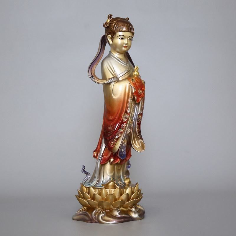 纯铜铜彩善财童子龙女金童玉女佛像居家供奉摆件摆件