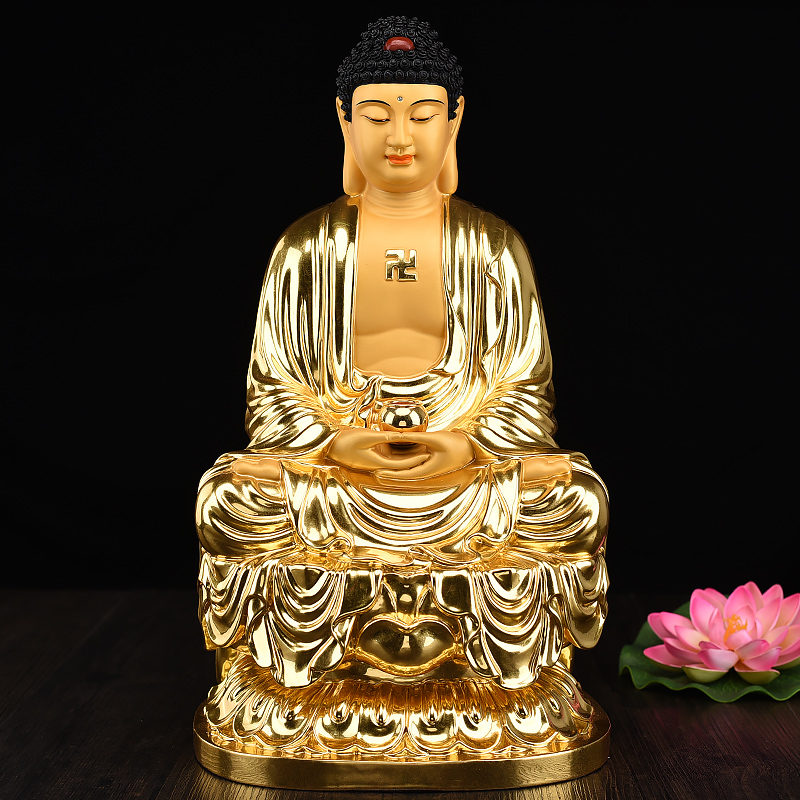 纯铜全身真金三世三宝阿弥陀佛释迦牟尼药师佛像供奉摆件