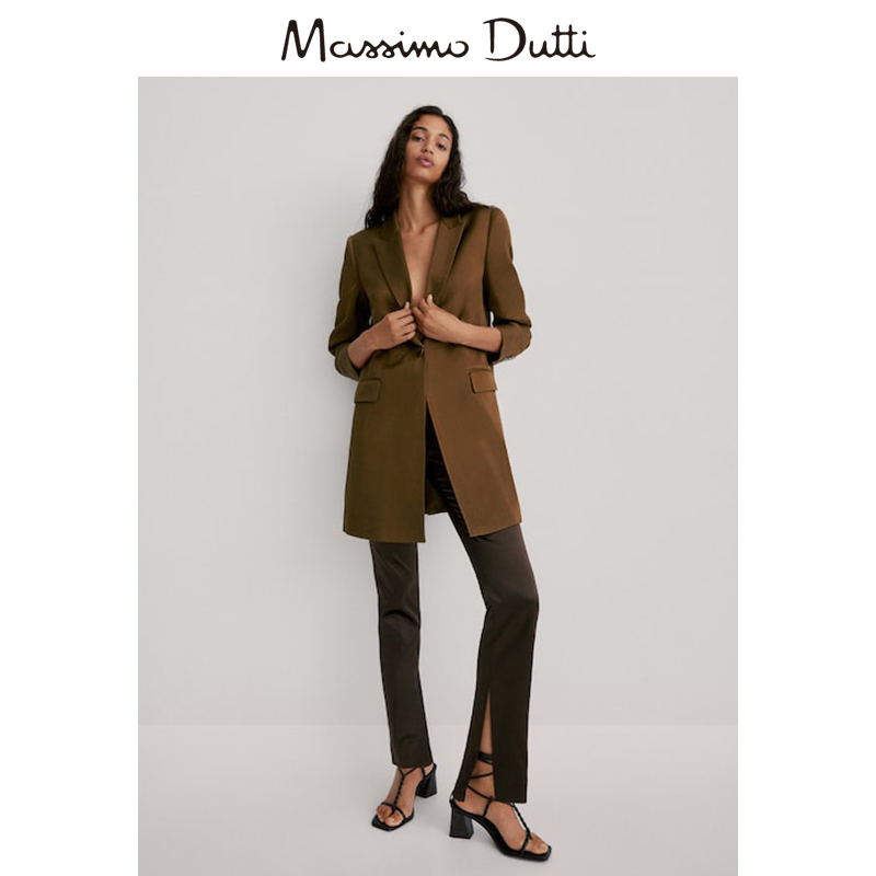秋冬折扣Massimo Dutti女装 标准版型纯色通勤风休闲长款西装外套 06003603303