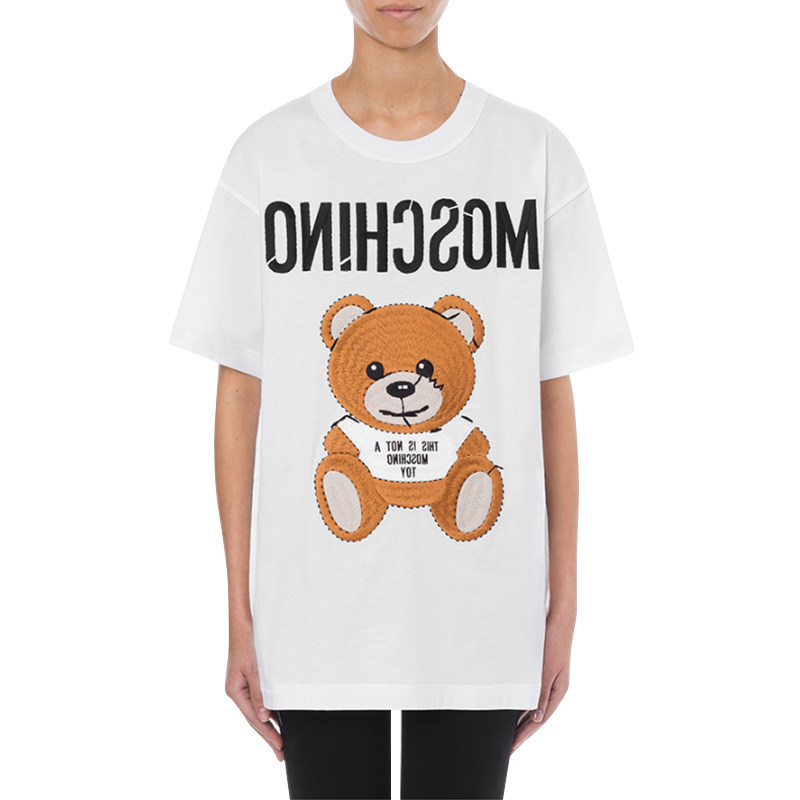 正品moschino莫斯奇诺短袖恤女字母logo小熊刺绣纯棉t恤