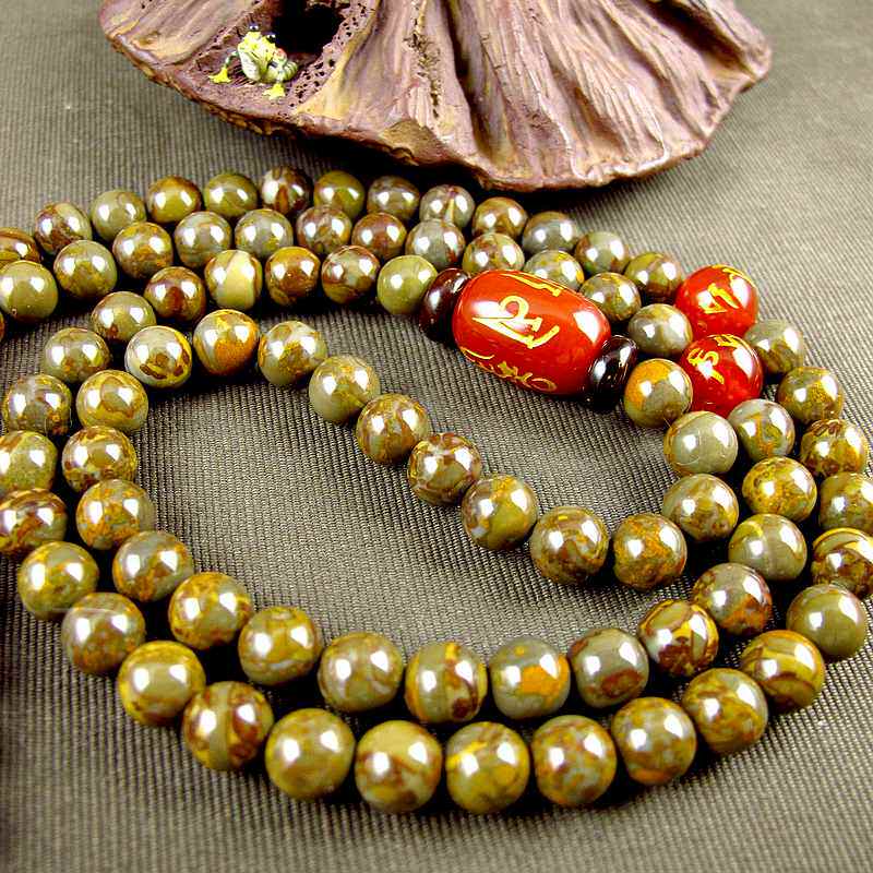 相石缘8mm108天然女娲石佛珠手链男女竹叶石配金刚手链