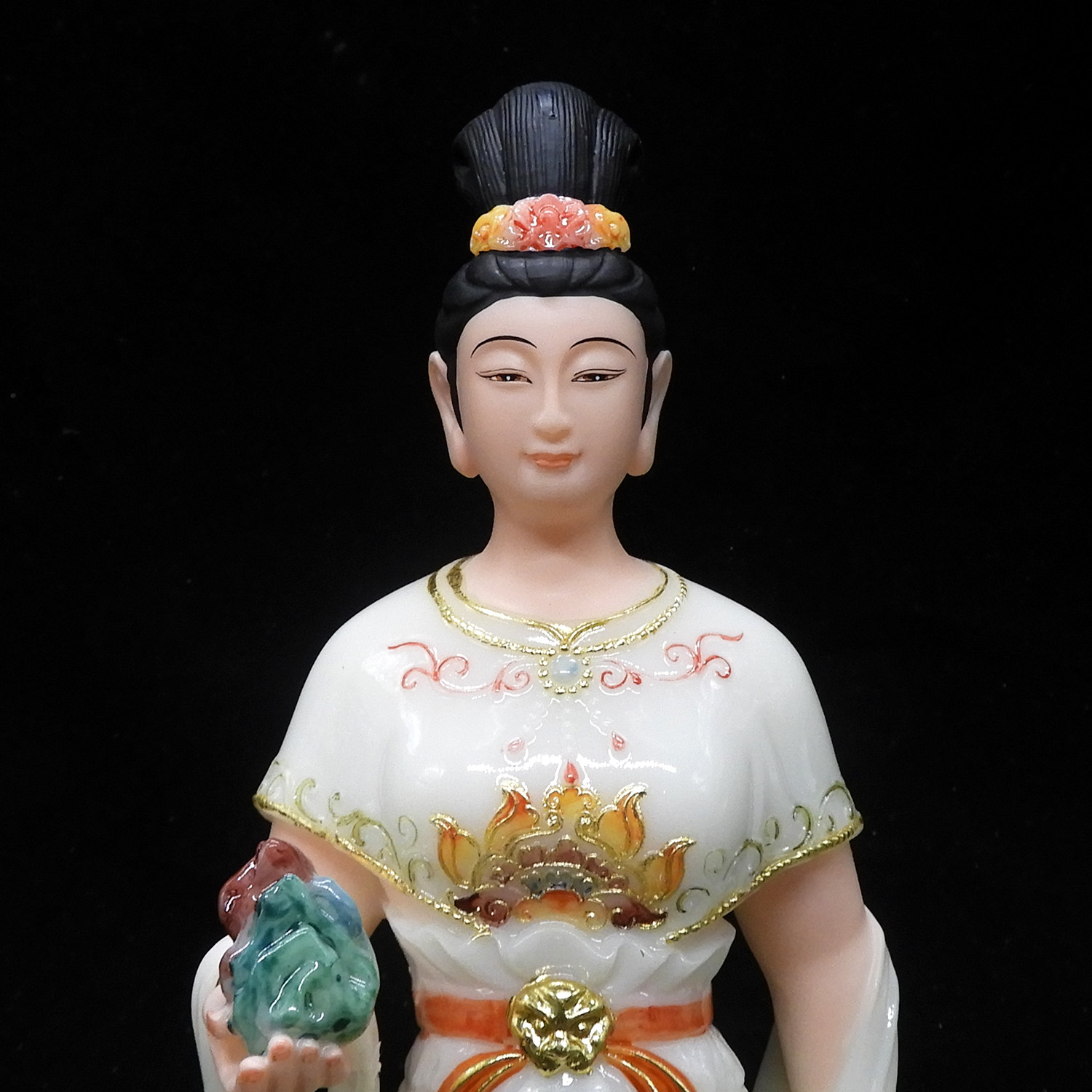 女娲娘娘神像汉白玉玉石古彩16寸补天女神像摆件