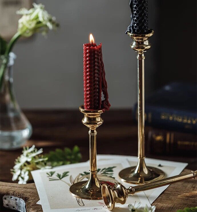 蜡笔派经典复古烛台黄铜单头欧式蜡烛家用浪漫烛光晚餐摆件ins风