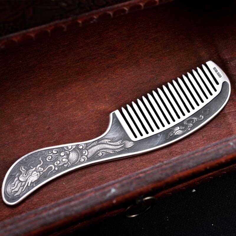 星顺淇银梳子999纯银刮痧保健云南雪花银梳子手工制作银发梳