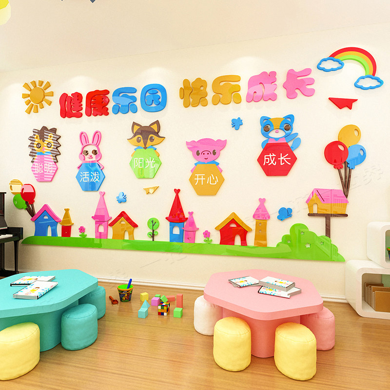 幼儿园墙面装饰主题墙环境布置3d立体墙贴纸早教班文化墙环创贴画