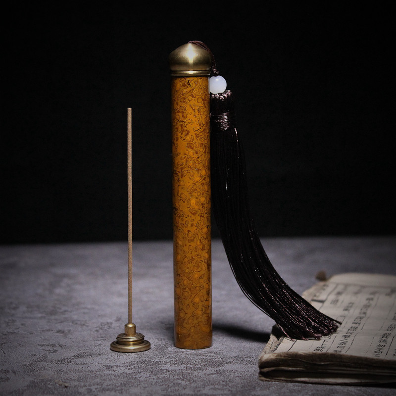 知物系列红木传统大漆工艺黄铜便携香筒香插香托