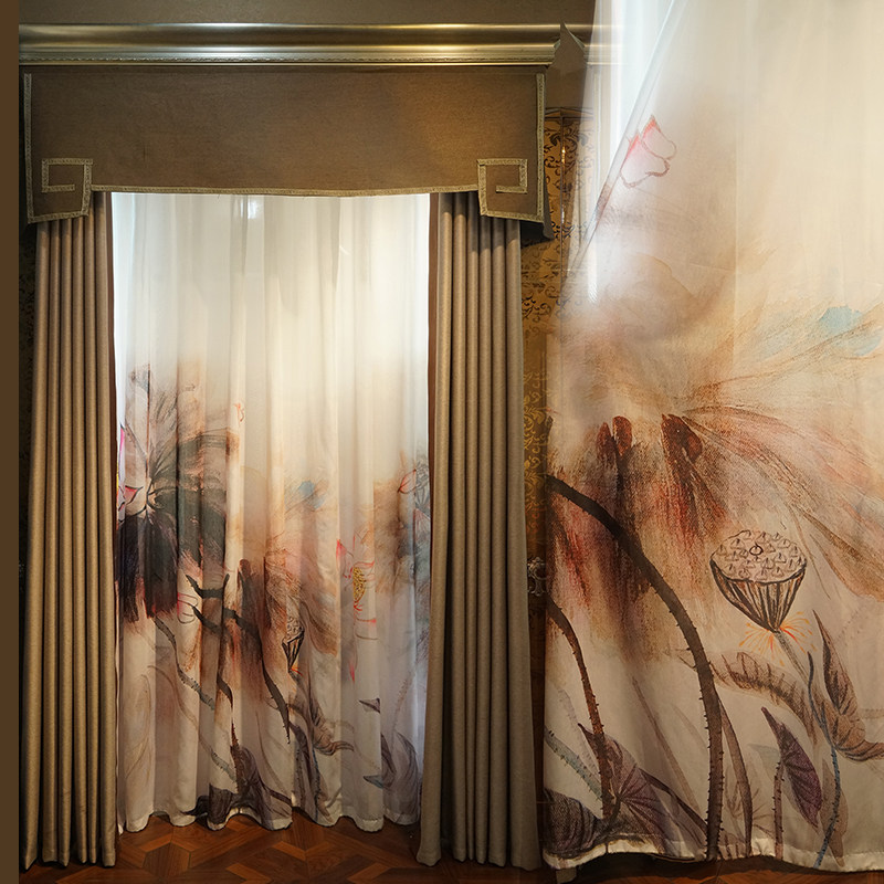 窗纱中式意境山水纱帘2019新款白纱隔断薄纱定制窗帘
