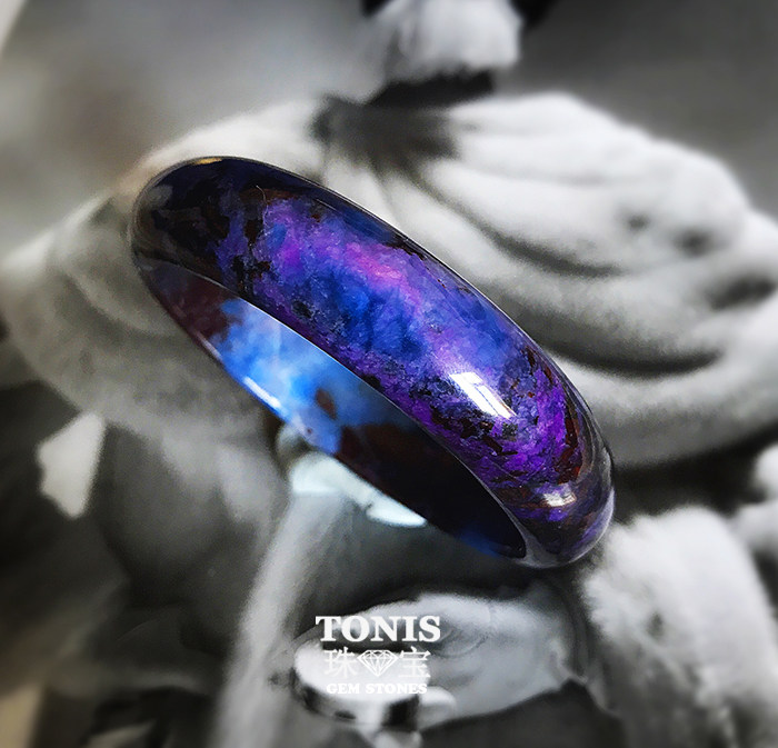 toni私货老矿星空蓝宝石天然舒俱手镯玉化小舒手镯