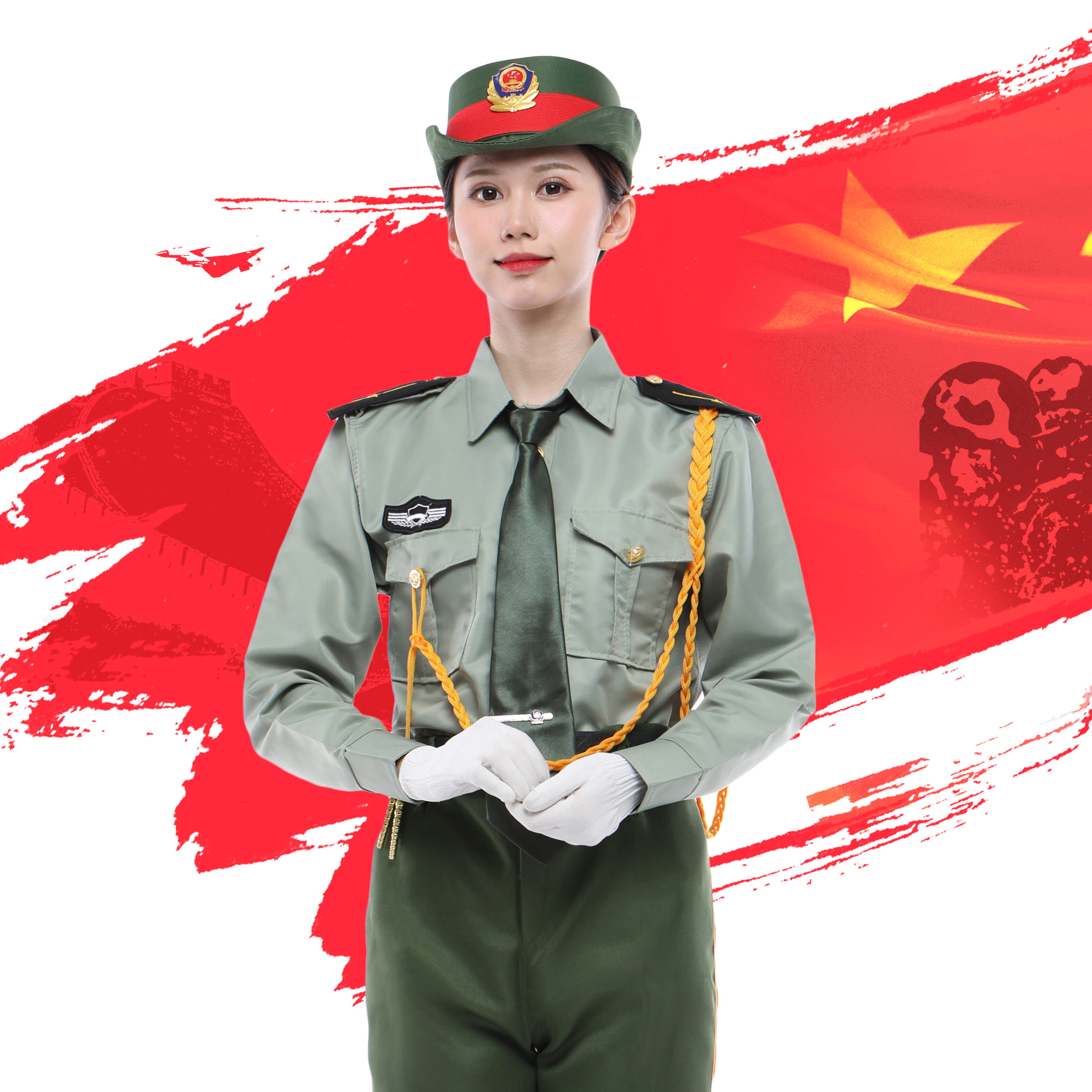女子升旗旗手服装军装演出仪仗队国旗班军乐乐团儿童演出服