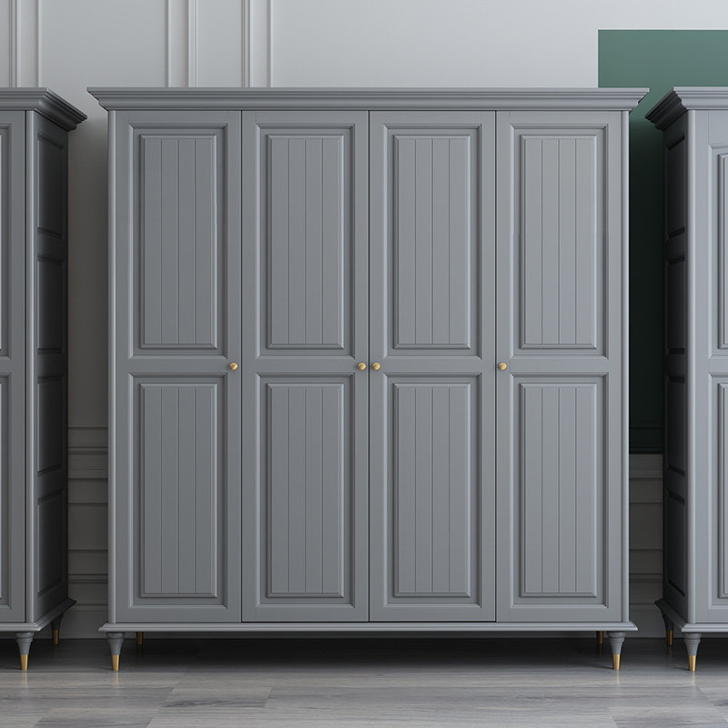 衣柜实木灰色可做四门三门两门卧室衣橱轻奢衣柜