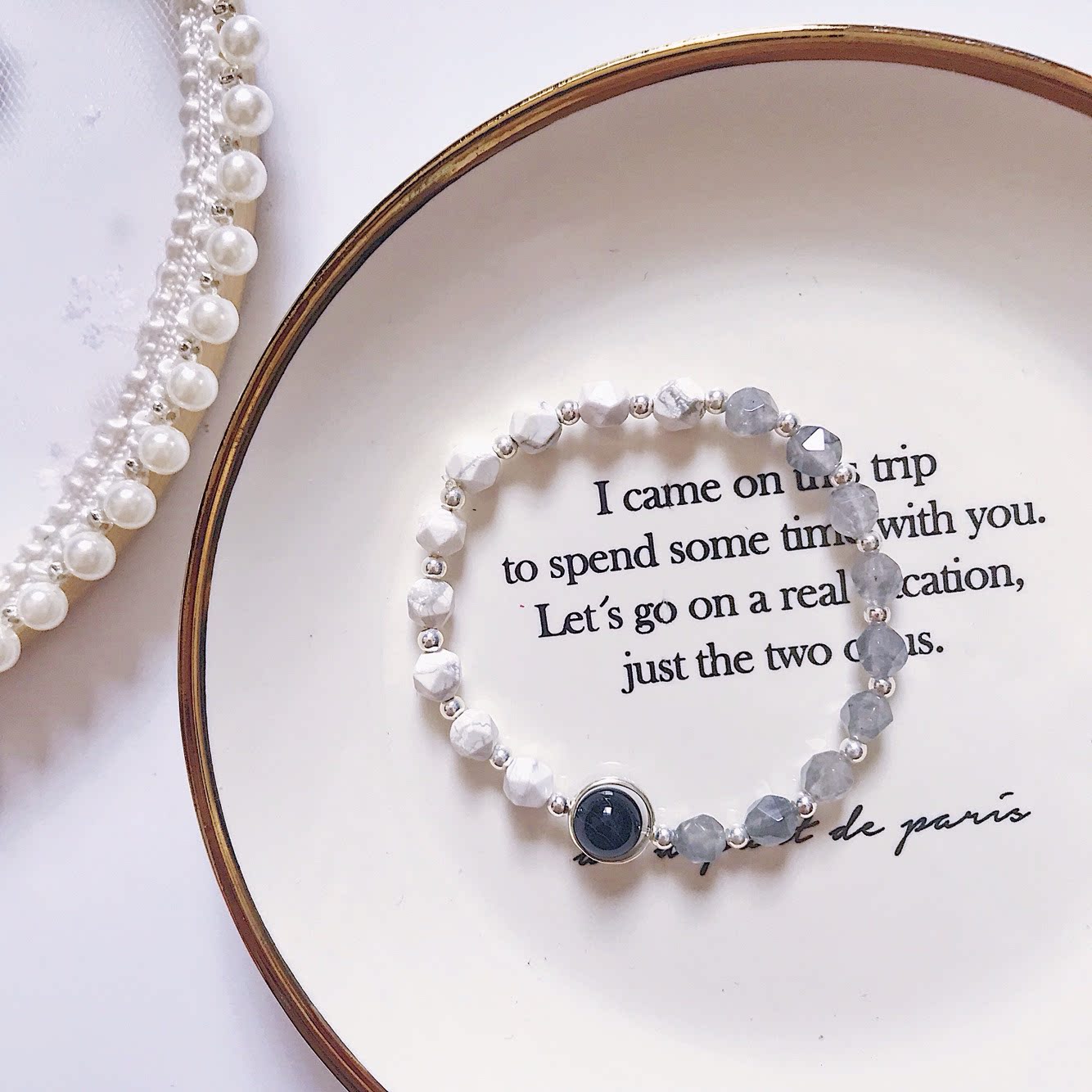 ins珠灰手串简约个性手链纯银水晶转运天然手链