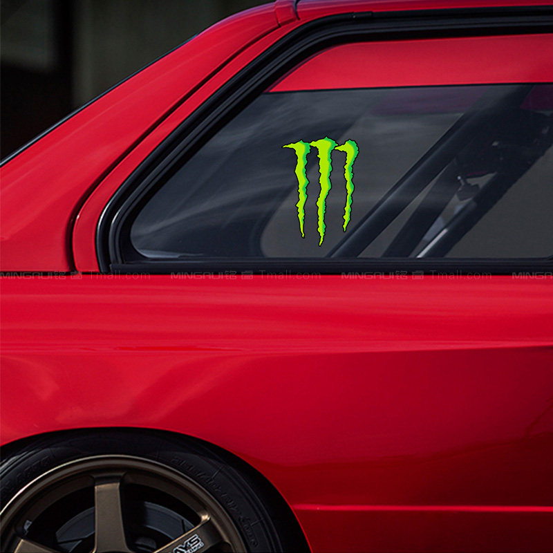 汽车贴纸个性创意logo绿色魔爪monster划痕遮盖汽车装饰贴