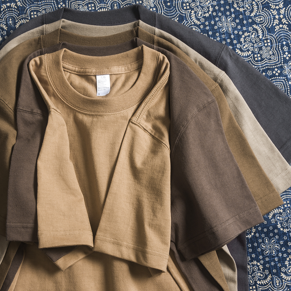 阿美咔叽重磅圆领T恤 大地色270g三本针无缝纯棉短袖打底衫非泥染