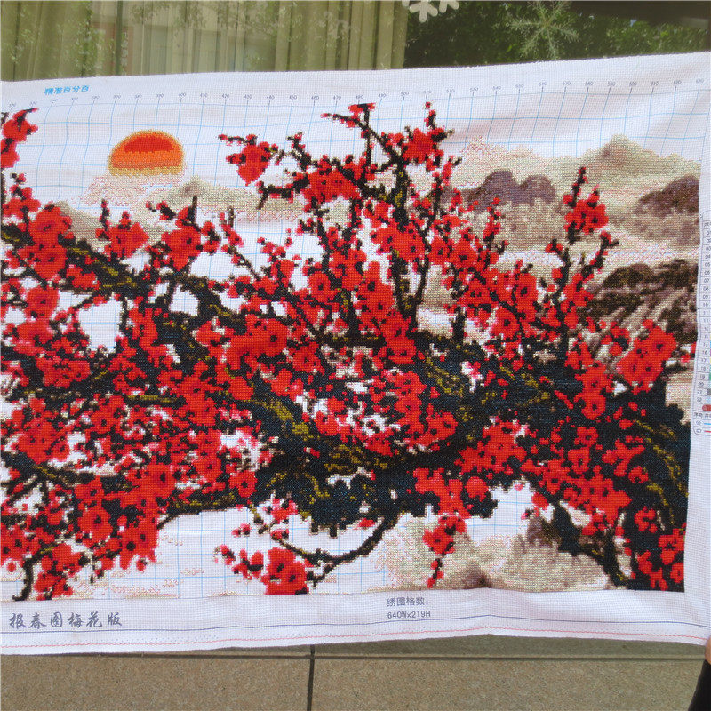 纯手工十字绣成品红梅报春图梅花图新款客厅书房画大幅绣好的出售
