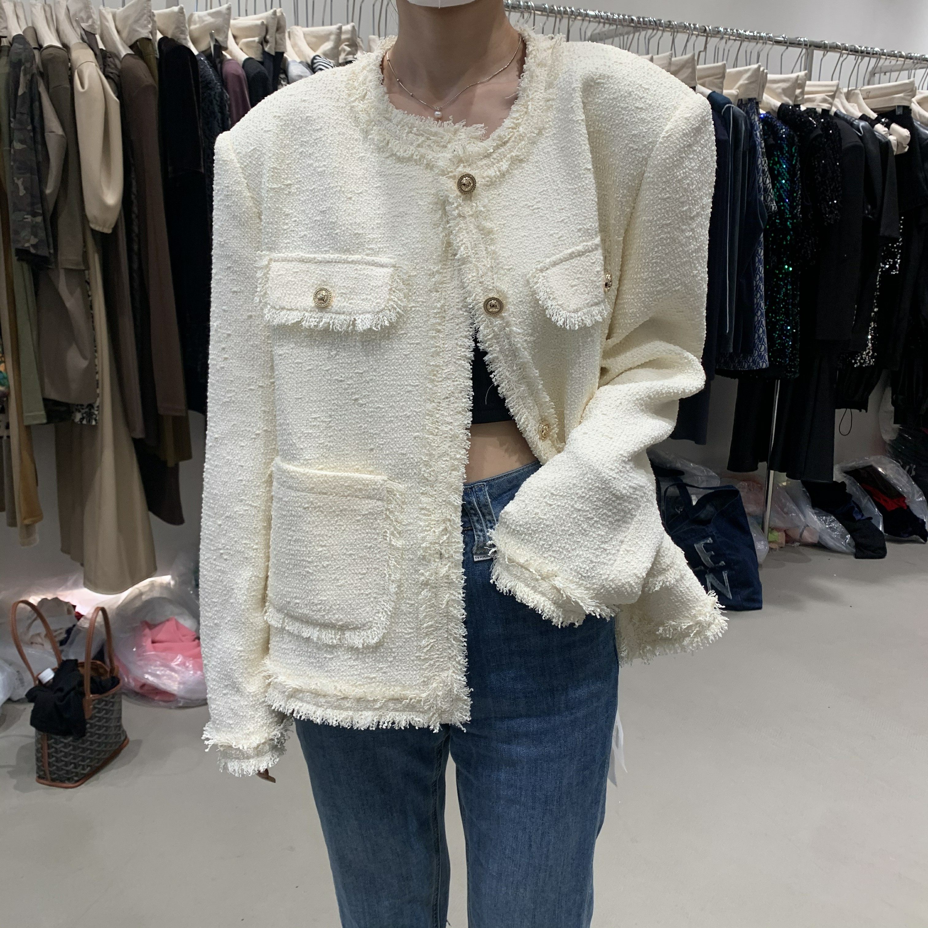 摩登上衣开衫休闲宽松新款秋季短外套毛边毛毛边短外套