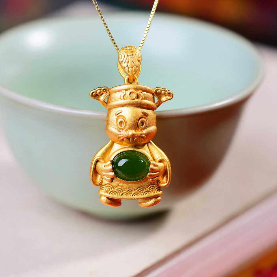 新品和田吊坠金银碧玉财神挂件纯银项链锁骨项坠