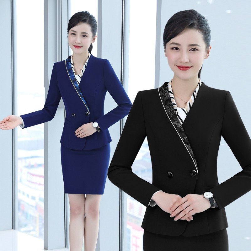 酒店前台餐饮服务员套装女长袖气质显瘦接待领班工装工作服秋冬装