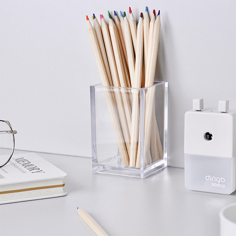 ins无印风透明亚克力笔筒方形简约学生桌面整理笔筒