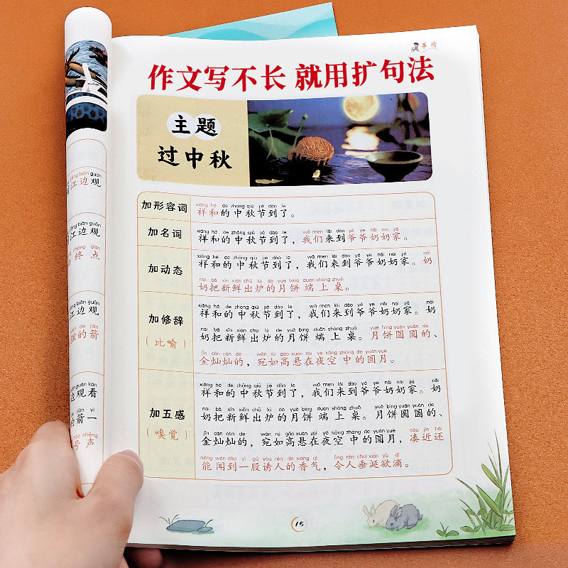 小学语文扩句法每日晨读337五感法看图写话一二年级三年级7天学会写