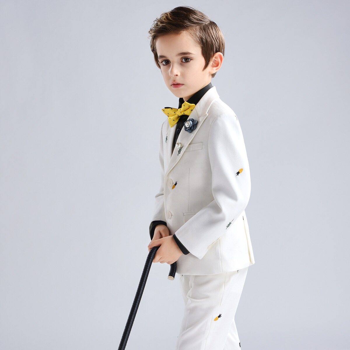 inmyopinion2019新款白色绣花西装儿童礼服男童走秀西服