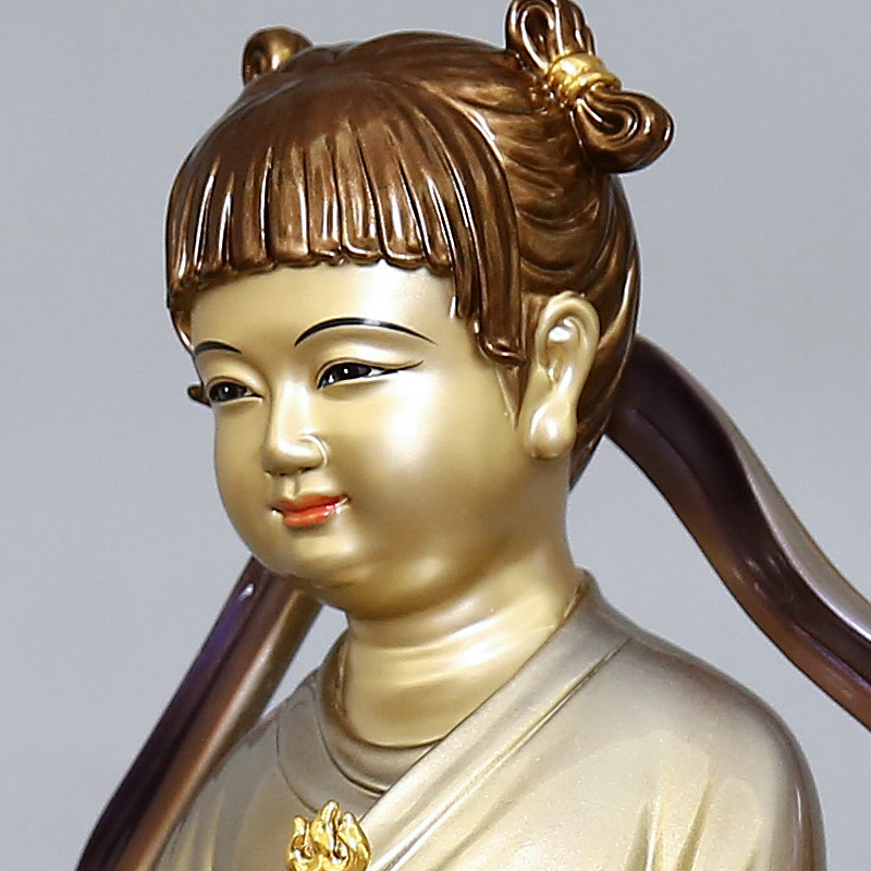 鎏金纯铜金童玉女佛像观音左右菩萨家用手工龙女摆件