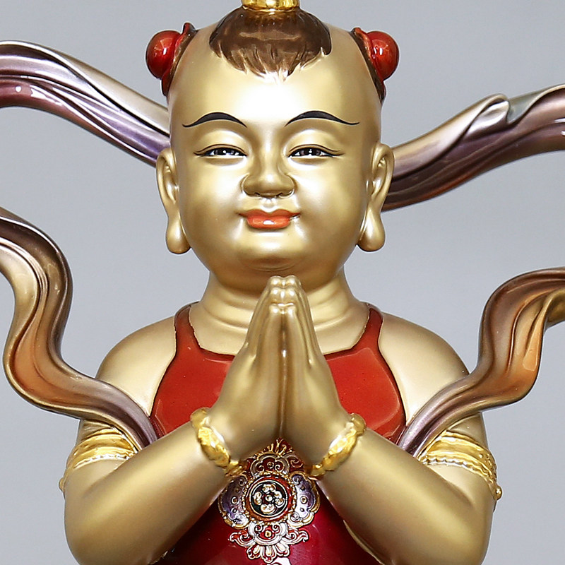 鎏金纯铜金童玉女佛像观音左右菩萨家用手工龙女摆件